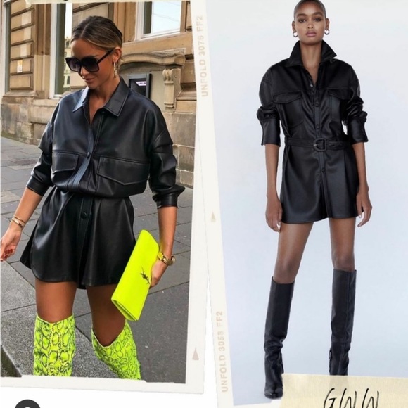 Zara leather shirt with belt - Picture 3 of 6